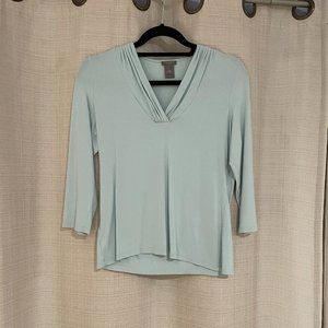 Ann Taylor Soft/Breezy Sea Glass Pastel Chemise with Ruched V-Neck Accent